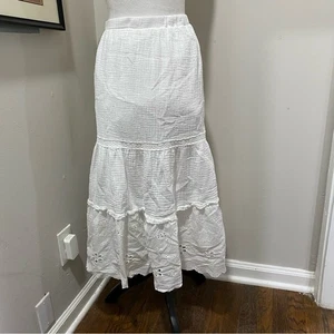 Maxi Falda Rafaella Blanca Algodón en Niveles Talla GRANDE Boho Resort Wear - Imagen 1 de 6