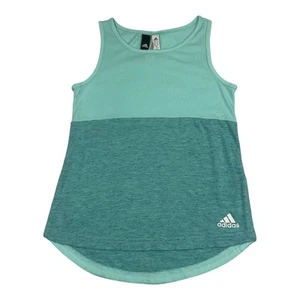 Adidas Tank Top Shirt Girls Small Blue Green Sleeveless Logo Athletic 9-10Y 140 - Picture 1 of 9