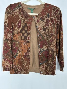 Lauren Ralph Lauren Women's Vintage Silk Blend Paisley Pattern Cardigan Size L - Picture 1 of 16