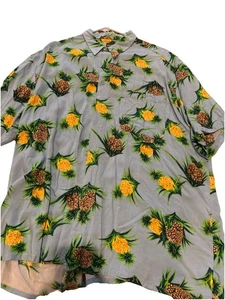 Puritan Shirt Mens Extra Large Blue Pineapple All Over Print Hawaiian 100% Rayon - Picture 1 of 4