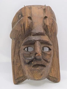 Vintage Hand Carving Folk Art Guatemalan Mayan Carved Wood Tribal Mask - Picture 1 of 7