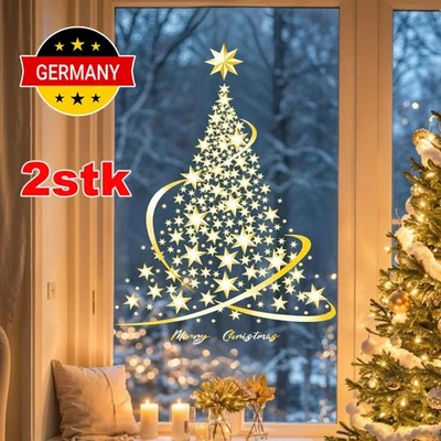 2pcs Window Stickers Merry Christmas Merry Christmas Xmas Tree Stickers - Image 1 of 4