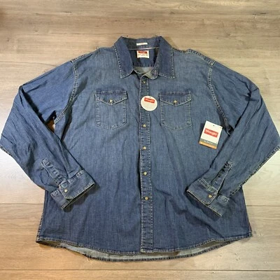 Camisa de Trabajo Wrangler Denim Vaquera Occidental Perla A Presión Talla 3XL NUEVA CON ETIQUETAS Calce Ajustado Índigo Foto 1 de 4