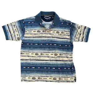 Wrangler 90s Worn in Navy Green South Western Stripe Print Polo Shirt - Picture 1 of 3
