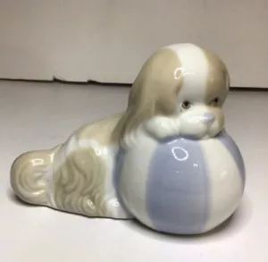 Porceval Dog With Ball Figurine Spain 3 5/8 Inch By 5 1/8 Inch By 2 1/2 Inch - Picture 1 of 12