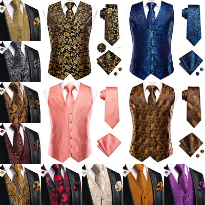 Mens Waistcoat Green Blue Black Button Adjustable Vest Tuxedo Gilet Tops - Image 1 of 4