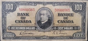 🇨🇦 1937 Bank of Canada 100 Dollars Bank Note BJ 0860565  Nice Bill - Picture 1 of 2