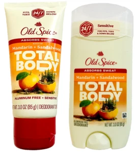 Old Spice Total Body Mandarin +Sandalwood Cream & Stick Deodorant 1ea 3oz -2Pack - Picture 1 of 4