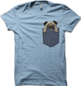 PUG in my Pocket dog funny cute light blue sky printed t-shirt OZ9410 - Picture 1 of 2