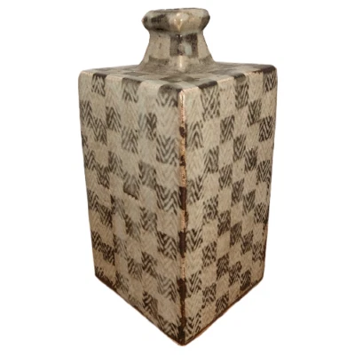 Japanese Mashiko Studio Pottery Checkered Bottle Vase ​by Tatsuzō Shimaoka LNT - Image 1 of 4