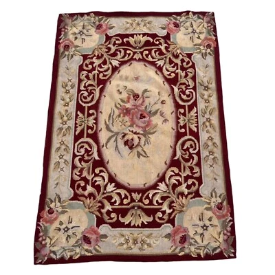 Alfombra francesa vintage Aubusson punta de aguja lana decoración del hogar alfombra 2x3 pies Foto 1 de 4