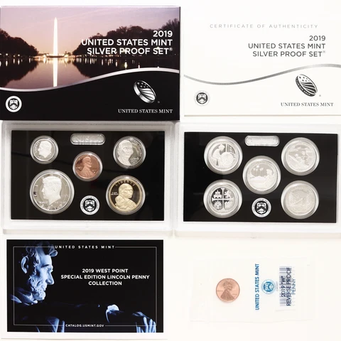 2019 S Proof Set Original Box & COA 11 Coins 99.9% Silver WITH W CENT Cover