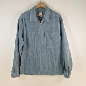 H&M mens corduroy jacket size L blue long sleeve collar zip harrington 104397 - Picture 1 of 10