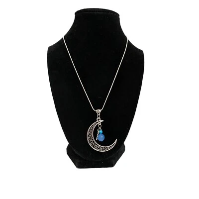 Collar Colgante Luna Media Luna Filigrana Tono Plata Dije Piedra Azul Curativo Foto 1 de 4