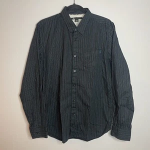 Volcom Shirt Mens Medium Black Long Sleeve Button Up Striped X Factor Pockets - Picture 1 of 4