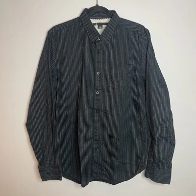 Volcom Shirt Mens Medium Black Long Sleeve Button Up Striped X Factor Pockets - Image 1 of 4