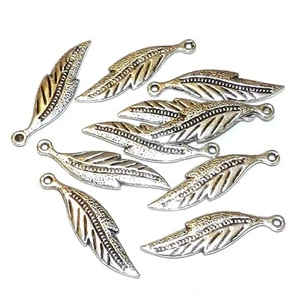 Cuentas colgantes con dijes de pluma de plata antigua M693 10 piezas - Imagen 1 de 1
