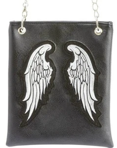 Engelsflügel Handtasche massives Leder schwarz Kette Schulterriemen 10 1/2 x 8 3/4 Zoll neu  - Bild 1 von 4