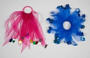 LOT OF 2  PONYTAIL PONY TAIL HOLDER SHEER RIBBONS FLOWERS OVALS  HAIR ACCESSORY - Picture 1 of 1