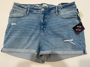 Ava & Viv Distressed Denim Shorts High-Rise Midi Cuff Hem WOMEN’s Size 20 NEW - Picture 1 of 11