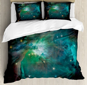Space Duvet Cover Set with Pillow Shams Nebula Star Dust Cloud Print