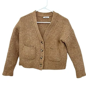 Madewell Grobstrickjacke Pullover Gr. S braun Wolle Seide Mischung Preppy - Bild 1 von 8