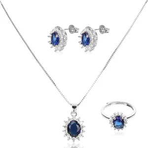 Sapphire Necklace Set Earring Miss Jewelry for Wedding Dress Jewellery Women - Picture 1 of 12