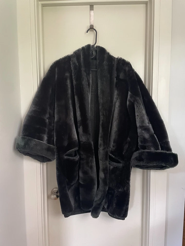 VINTAGE! 80s LG Black Long Faux Fur Coat Womens Made In Italy - Image 1 of 4
