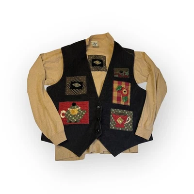 Conjunto Camisa Top Chaleco Té Vintage Alore Apliques Patchwork Beige Manga Larga Talla M Foto 1 de 4