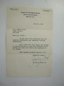 1952 LETTER FROM THEN CONGRESSMAN GERALD FORD. BIRTHDAY GREETINGS PRESIDENT FORD - Picture 1 of 3