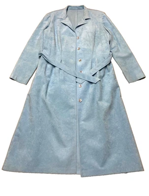 Vintage Suede Trench Coat Roth Le Cover 60s 70s Retro Baby Blue Belted Jacket - Image 1 of 4