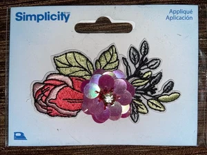 Simplicity Flower Applique Pink Rose Sequins Iron On Embroidered - Picture 1 of 5