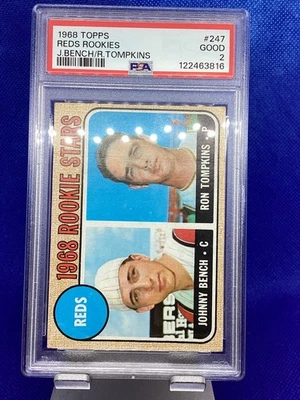 1968 Topps Rookie Stars Johnny Bench, Ron Tompkins #247 PSA 2 bueno Foto 1 de 4