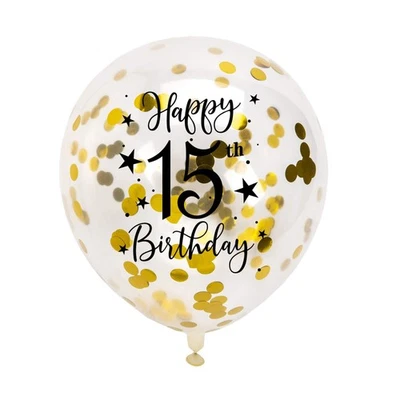 Globos de látex confeti dorado 15, parte feliz cumpleaños 15 años niñas o niños... Foto 1 de 3