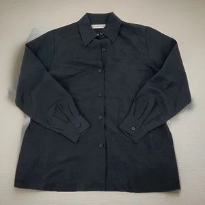Preston York Blouse Button Front Black Burnout Embroidered Split Hem Silk Size M - Picture 1 of 11