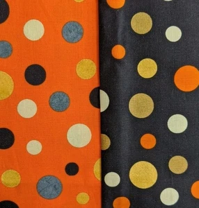 2 pcs: ORANGE 1 yd & BLACK 27" Dots Circles Cheeky Wee Pumpkins Fabric Studio E - Picture 1 of 10