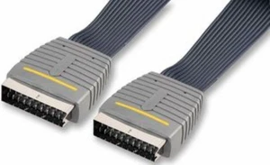 2M HQ SCART PLUG TO SCART PLUG LEAD 21 PIN FULLY WIRED LOW PROFILE FLAT TV CABLE - Picture 1 of 6