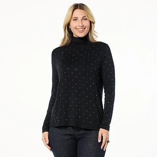 Suéter Pullover DG2 by Diane Gilman Estrás Adornado Cuello Alto Negro XS Foto 1 de 1