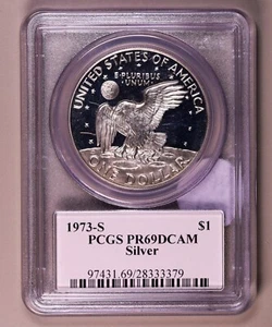 1973-S Silver Ike Dollar PCGS PR69DCAM ***RARE PROOF 40% SILVER DOLLAR*** - Picture 1 of 4