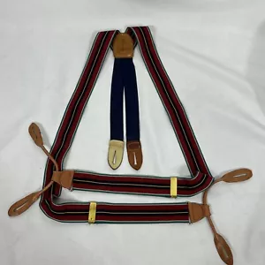 COLE-HAAN Green & Red SUSPENDERS Stripes Stretch Men’s Leather - Picture 1 of 6