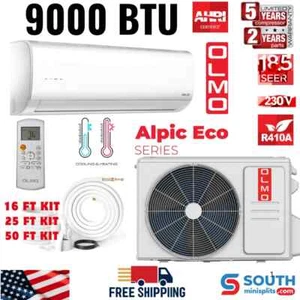OLMO 9000 BTU Mini Split Heat Pump 230V Ductless Air Conditioner + 16ft Kit - Picture 1 of 10