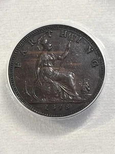 1878 Great Britain Farthing Graded AU 50 by ANACS - Picture 1 of 4