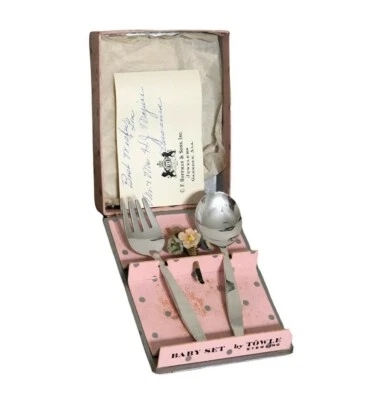 Tenedor y cuchara bebé TOWLE plata esterlina caja original sin monograma Foto 1 de 4