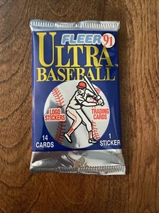 Paquete de 14 tarjetas de béisbol Fleer Ultra 1991 selladas de fábrica con pegatina con logotipo en paquete - Imagen 1 de 2
