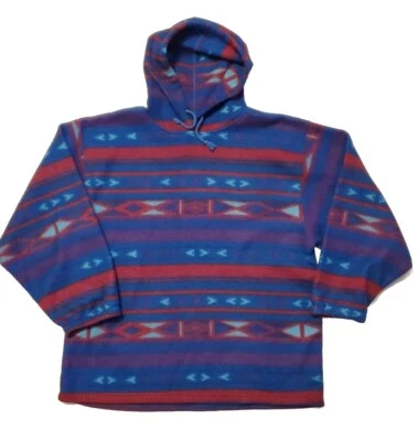Pulôver masculino XL Santana asteca lã com capuz camisa tribal suéter azul vermelho vintage - Imagem 1 de 4
