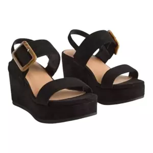 Torrid NIB Buckle Two Piece Platform Wedge (WW) Sandal Black Open Toe Size 13 - Picture 1 of 10