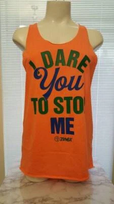 全新 女式 Zumba I Dare You 宽松背心 橙色 You Hot 尺寸 L 可爱 — 第 1/4 张图片
