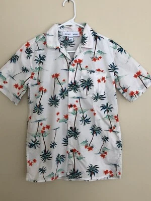 NWOT Boys XLarge 14-16 OLD NAVY Button Down Palm Tree Beach Shirt White Cotton - Image 1 of 2