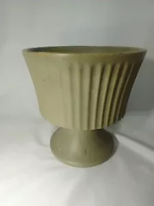Vintage McCoy Floraline 477 Green 6" Ceramic Pottery Footed Planter Vase as is - Picture 1 of 6