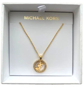 MICHAEL KORS Yellow Gold MK Logo Necklace with Crystals MKJX7325710 MSRP:$95.00 - Picture 1 of 4
